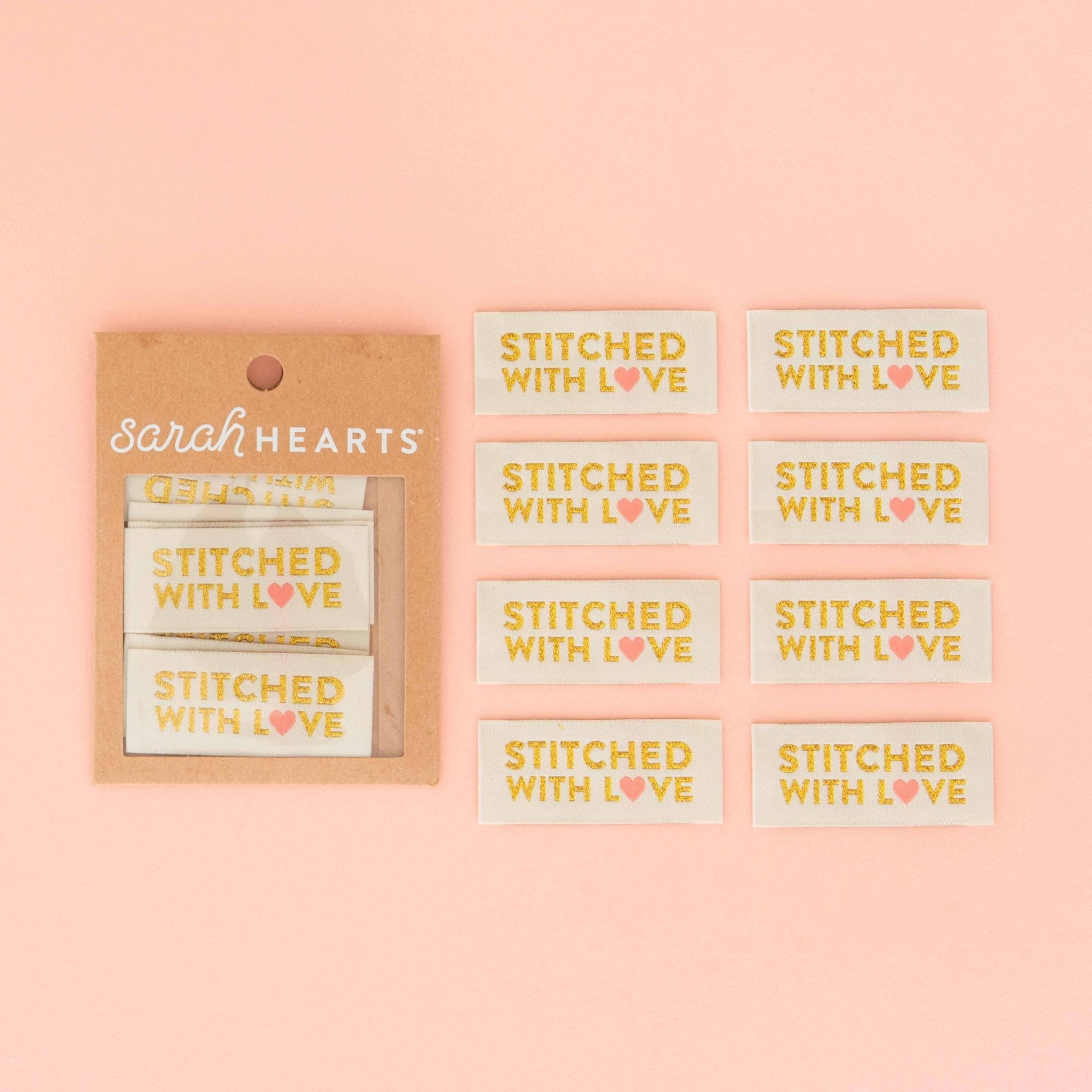 Stitched with Love - Gold Sewing Woven Clothing Label Tags - Boho Fabrics - Sew - in Labels