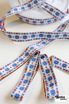 Stitchwork Blooms in Blue & Red, 1 3/8" Vintage Jacquard Trim, TRIM - 029 - Boho Fabrics - Trims