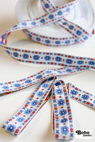 Stitchwork Blooms in Blue & Red, 1 3/8" Vintage Jacquard Trim, TRIM - 029 - Boho Fabrics - Trims