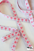 Stitchwork Blooms in Pink, 1" Vintage Jacquard Woven Trim, TRIM - 028 - Boho Fabrics - Trims