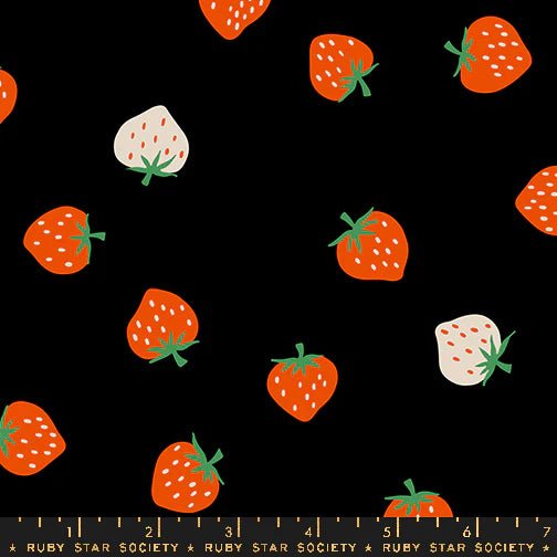 Strawberries in Black by Kimberly Kight for Ruby Star Society - Strawberry Collection. Cotton Fabric - RS3085 22 - Boho Fabrics - Quilting Cotton, Woven