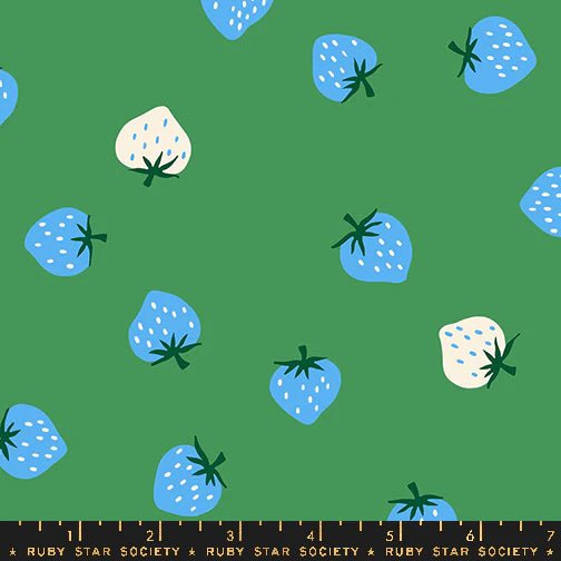 Strawberries in Broccolini by Kimberly Kight for Ruby Star Society - Strawberry Collection. Cotton Fabric - RS3085 19 - Boho Fabrics - Quilting Cotton, Woven