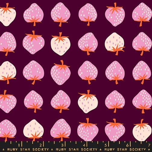 Strawberries in Deep Plum by Kimberly Kight for Ruby Star Society - Strawberry Collection. Cotton Fabric - RS3084 19 - Boho Fabrics - Quilting Cotton, Woven