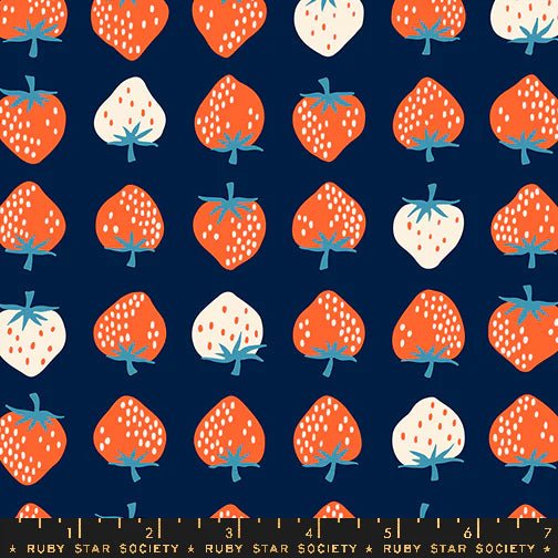 Strawberries in Navy by Kimberly Kight for Ruby Star Society - Strawberry Collection. Cotton Fabric - RS3084 23 - Boho Fabrics - Quilting Cotton, Woven