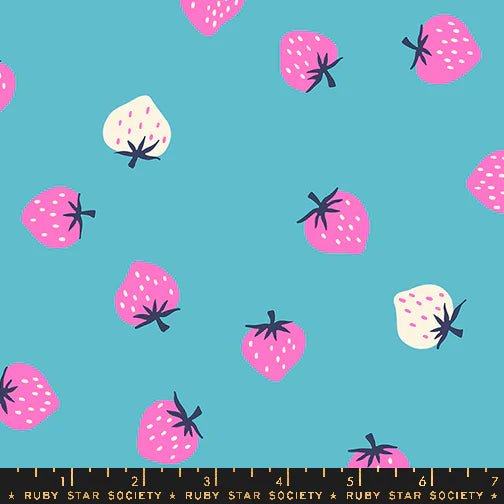 Strawberries in Turquoise by Kimberly Kight for Ruby Star Society - Strawberry Collection. Cotton Fabric - RS3085 20 - Boho Fabrics - Quilting Cotton, Woven