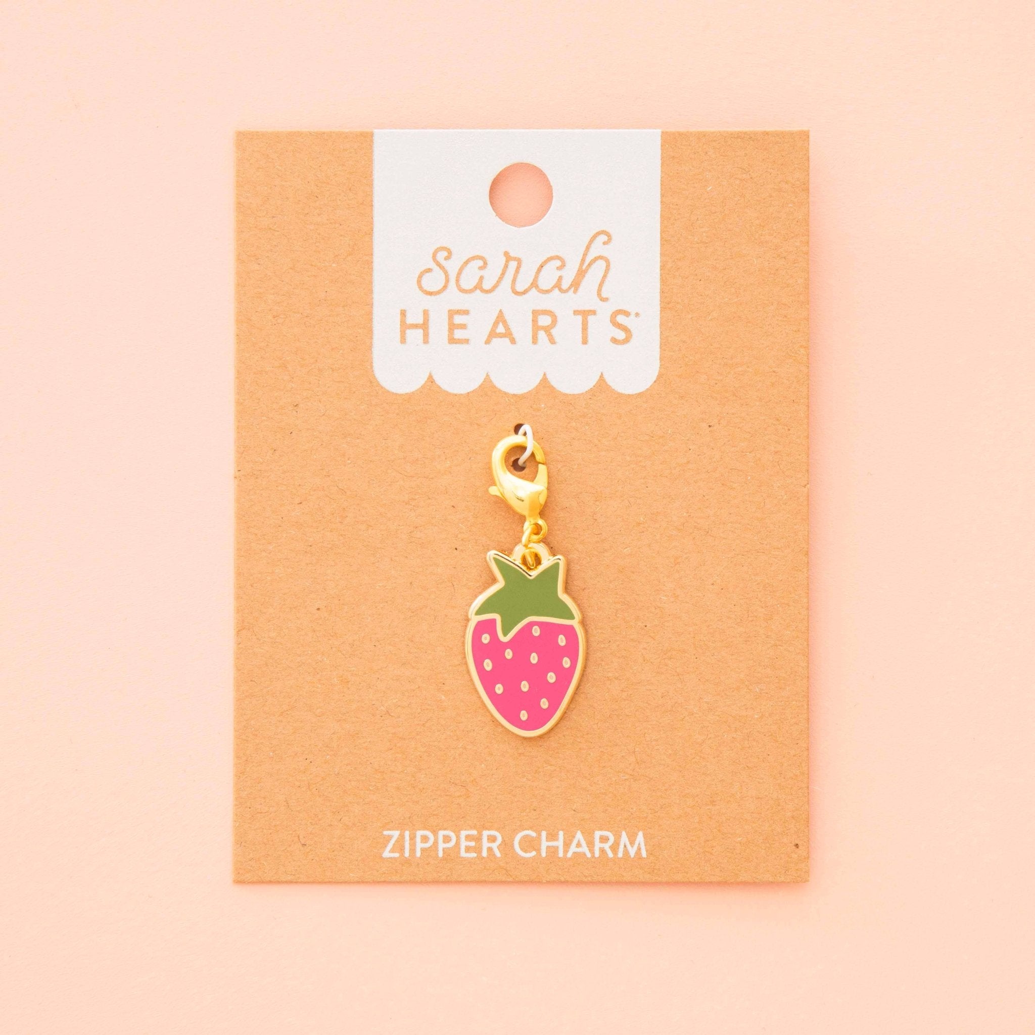 Strawberry Enamel Removable Zipper Charm - Boho Fabrics - Bag Making Supplies