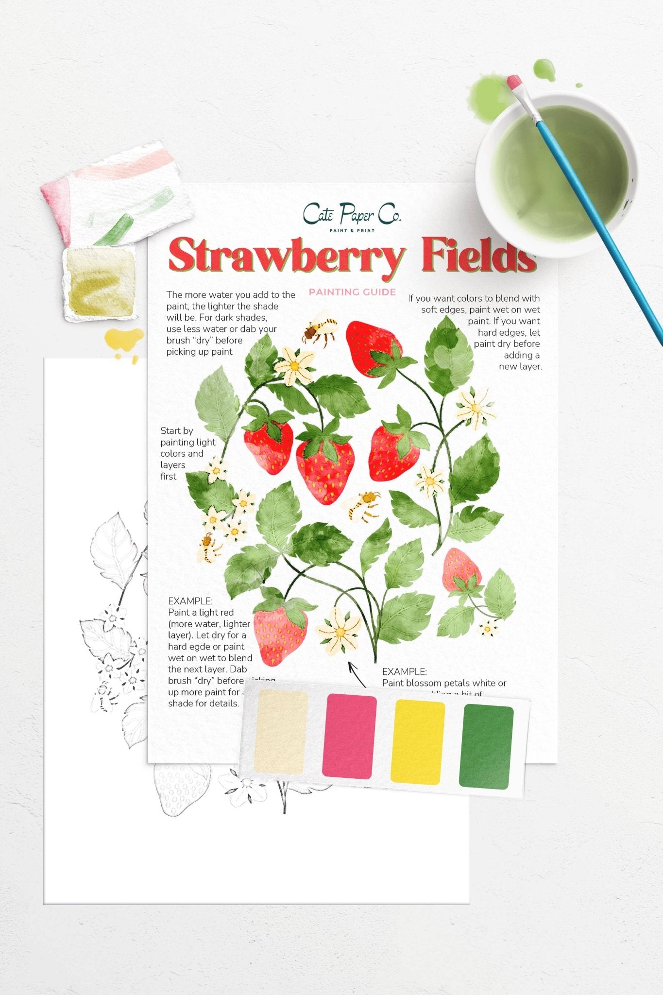 Strawberry Fields watercolor painting kit - Boho Fabrics - Painting Kits & Supplies