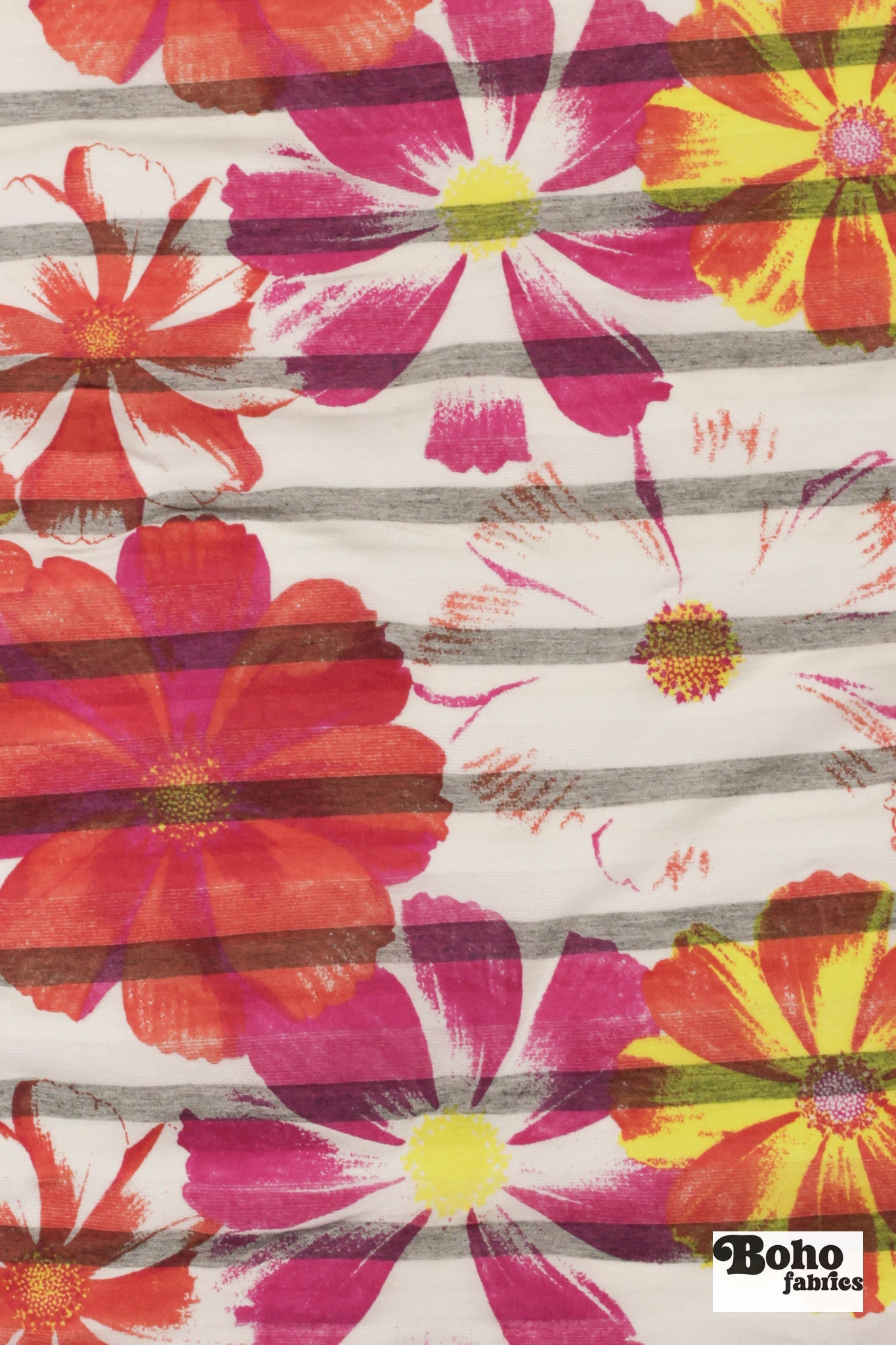 Striped Floral Jersey Knit Fabric - Boho Fabrics - Jersey Knit Printed Fabric