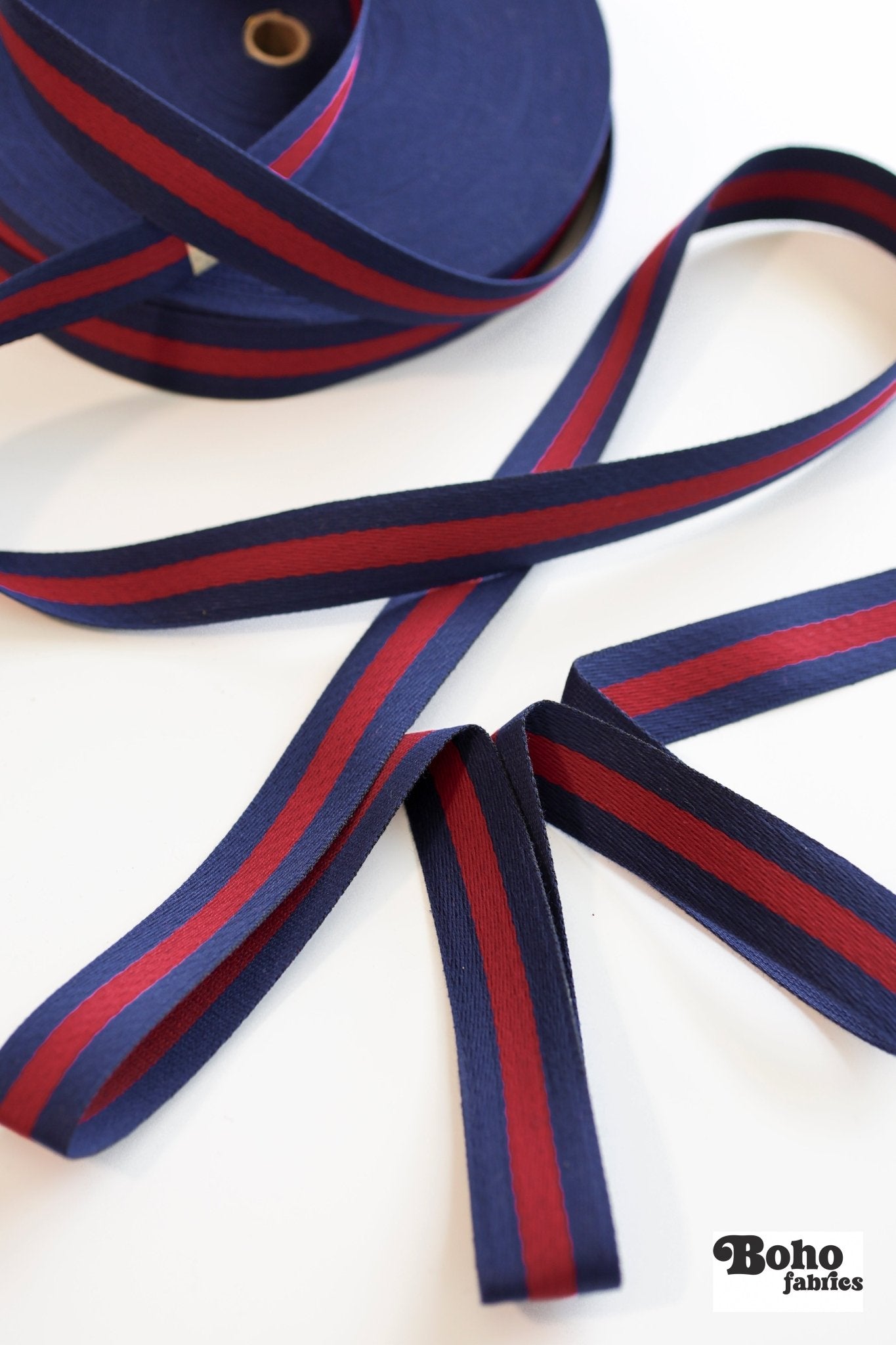 Stripes in Navy & Red, 1 1/4" Vintage Jacquard Woven Trim, TRIM - 071 - Boho Fabrics - Trims