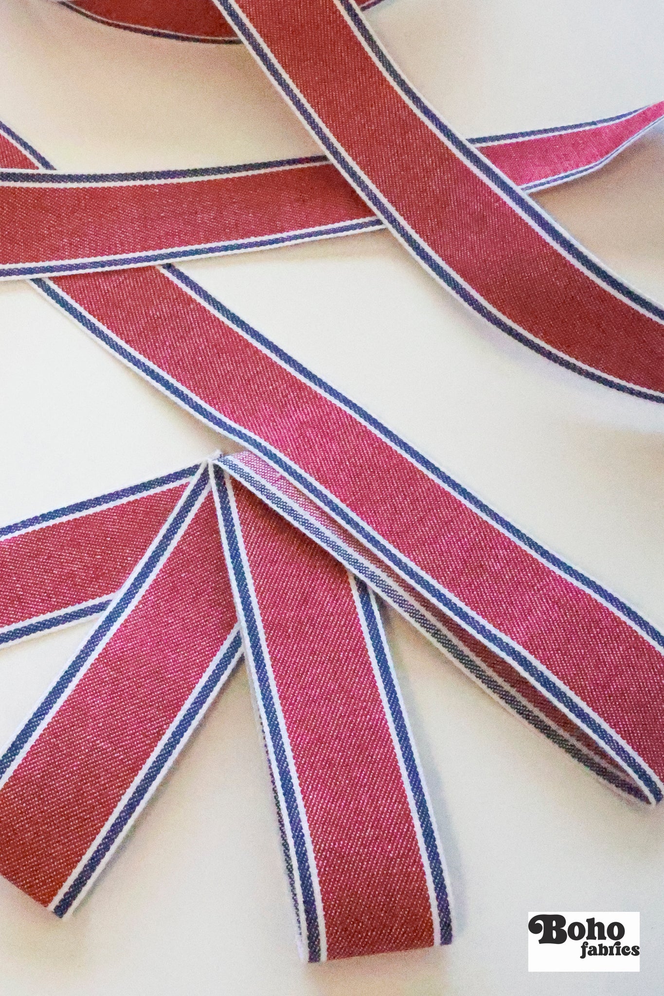 Stripes in Red, 1.5" Vintage Jacquard Woven Trim, TRIM - 072 - Boho Fabrics - Trims