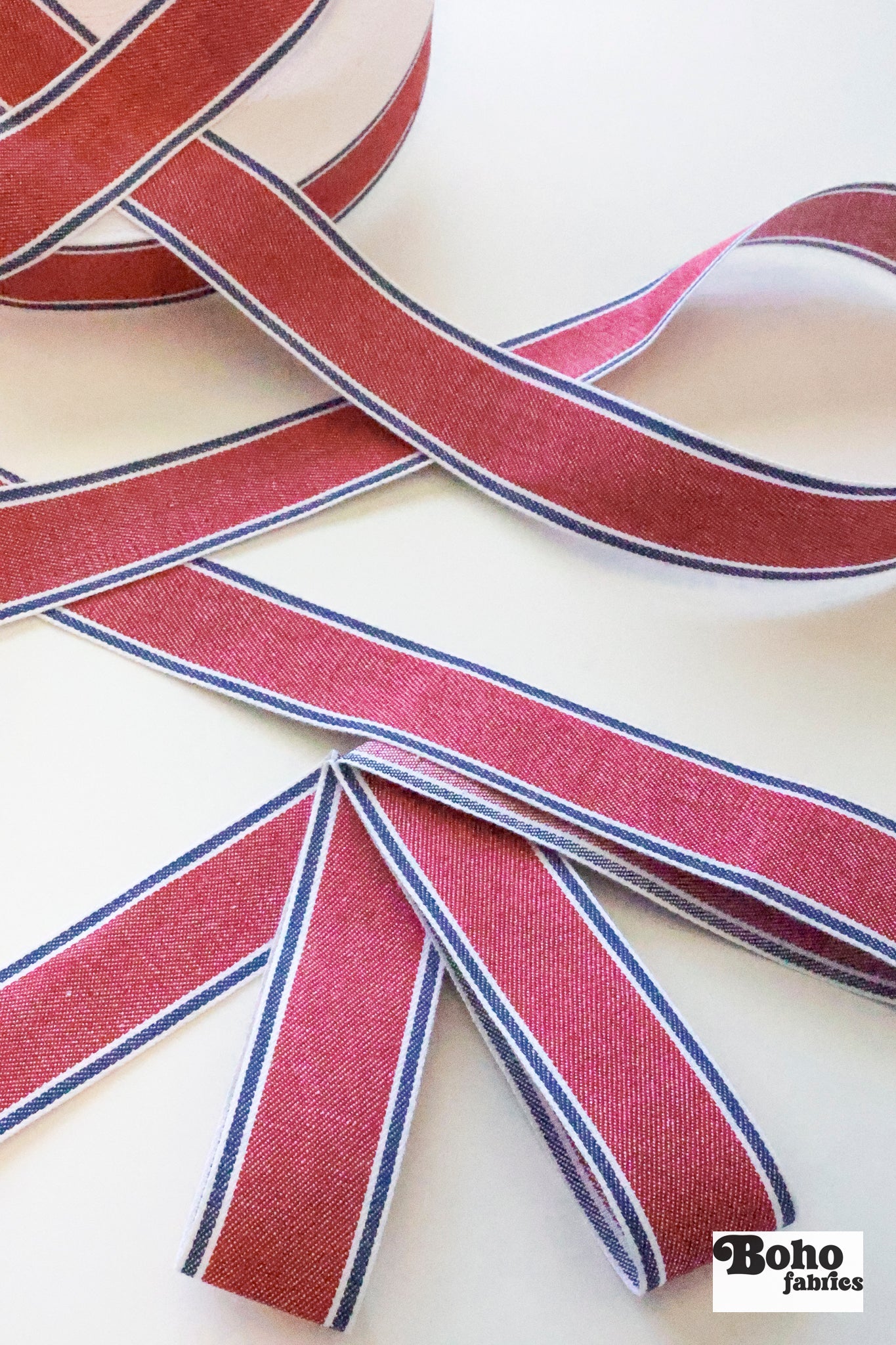 Stripes in Red, 1.5" Vintage Jacquard Woven Trim, TRIM - 072 - Boho Fabrics - Trims
