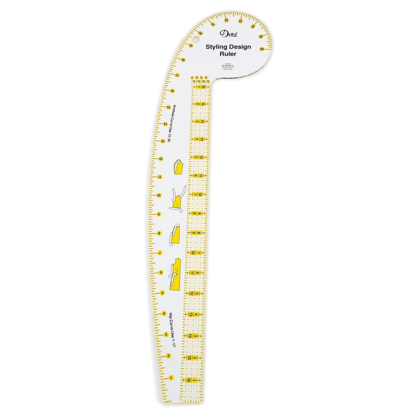 Styling Design Ruler by Dritz. Features Hip Curve & French Curve - Boho Fabrics - Pattern Weights
