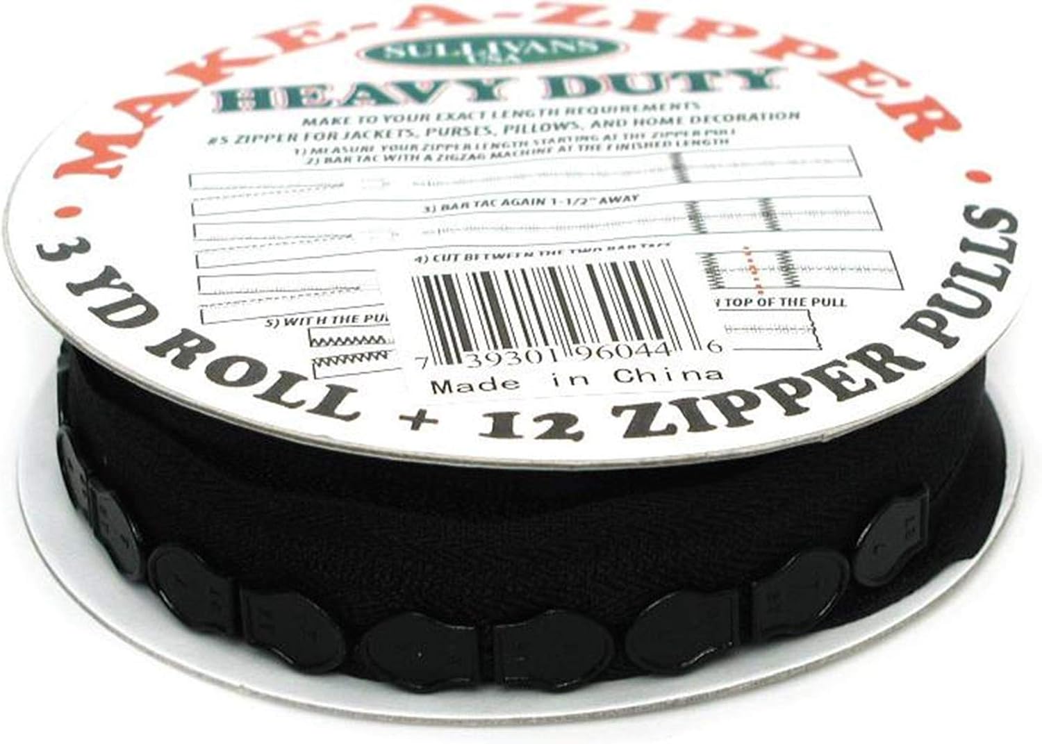 Sullivans Heavy Duty Make - A - Zipper Kit 3yd - Black - Boho Fabrics - Zippers