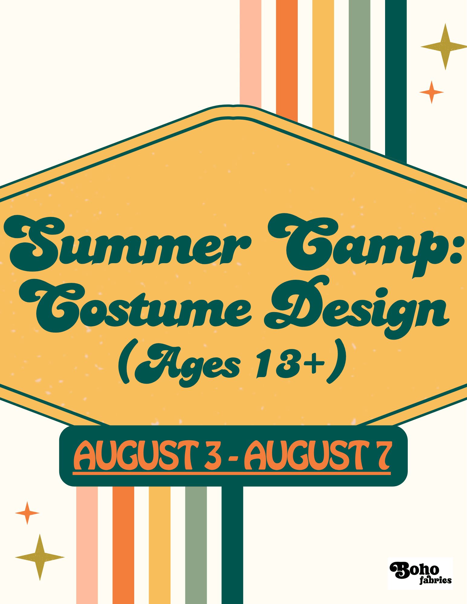 Summer Camp: Costume Design with Stephanie Parks (Ages 13+): August 3 - 7 - Boho Fabrics - Class