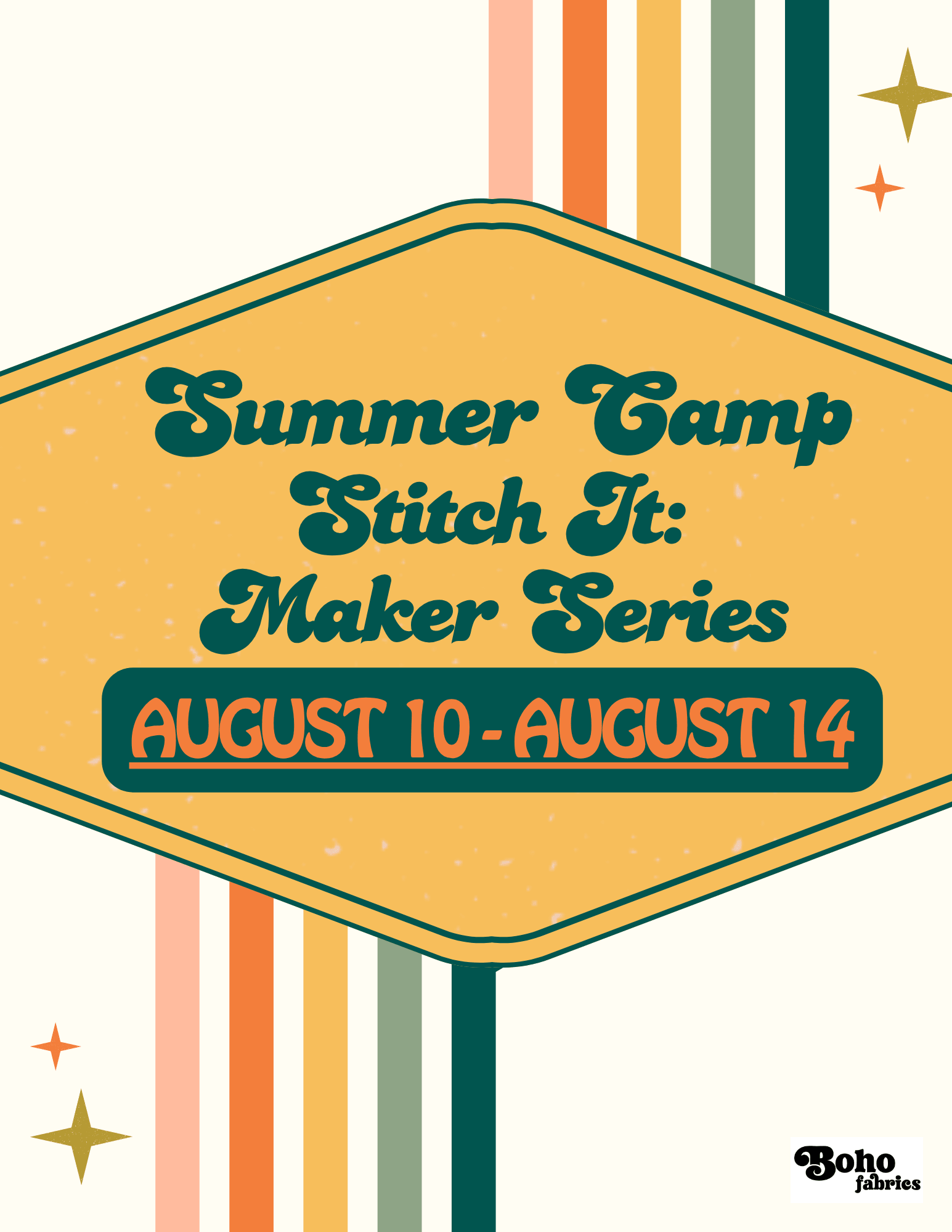 Summer Camp: Stitch It: Maker Series August 10 - 14 - Boho Fabrics - Class