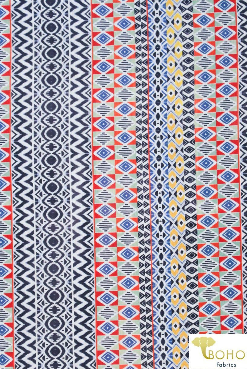 Summertime Geometric Stripes in Navy, Red & Yellow. Lightweight Cotton Woven. WV-161-BLU - Boho Fabrics
