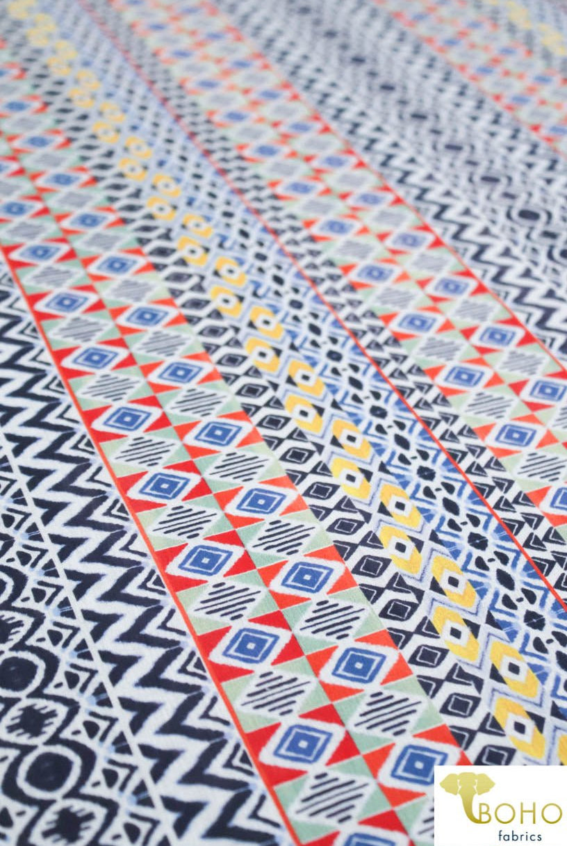 Summertime Geometric Stripes in Navy, Red & Yellow. Lightweight Cotton Woven. WV-161-BLU - Boho Fabrics