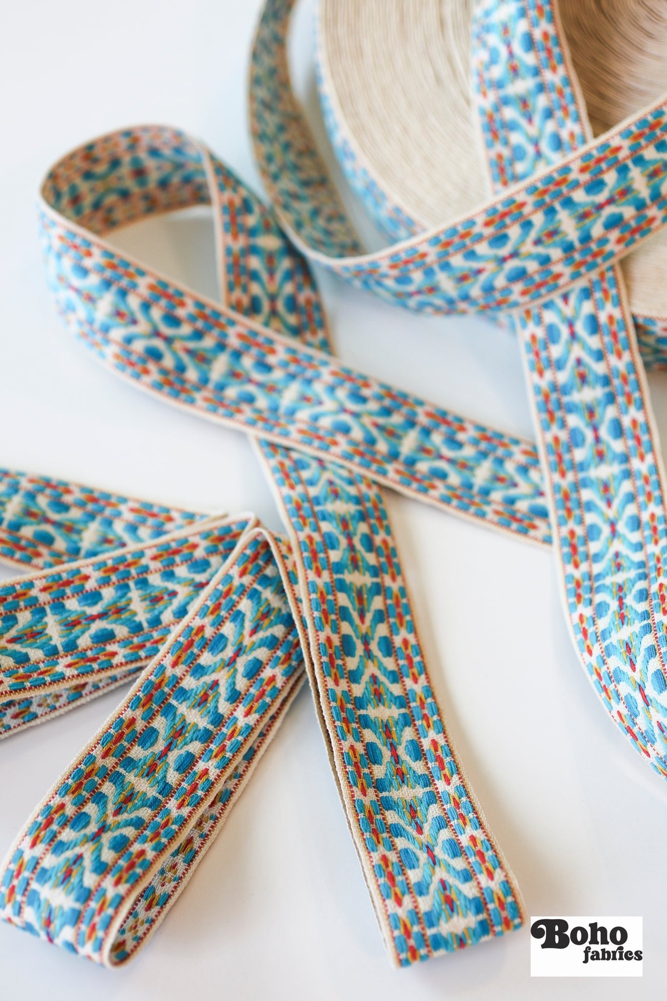 Summitline in Bright Blue, 1.5" Vintage Jacquard Woven Trim, TRIM - 061 - Boho Fabrics - Trims
