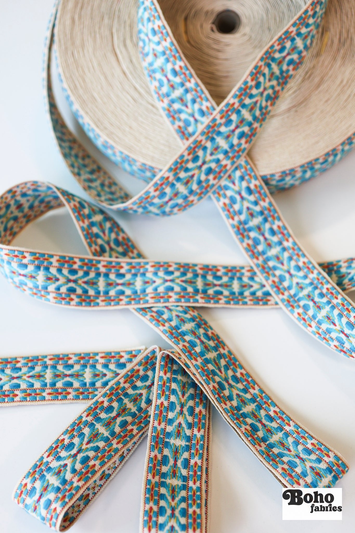 Summitline in Bright Blue, 1.5" Vintage Jacquard Woven Trim, TRIM - 061 - Boho Fabrics - Trims