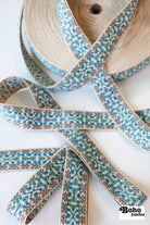 Summitline in Bright Blue, 1.5" Vintage Jacquard Woven Trim, TRIM - 061 - Boho Fabrics - Trims