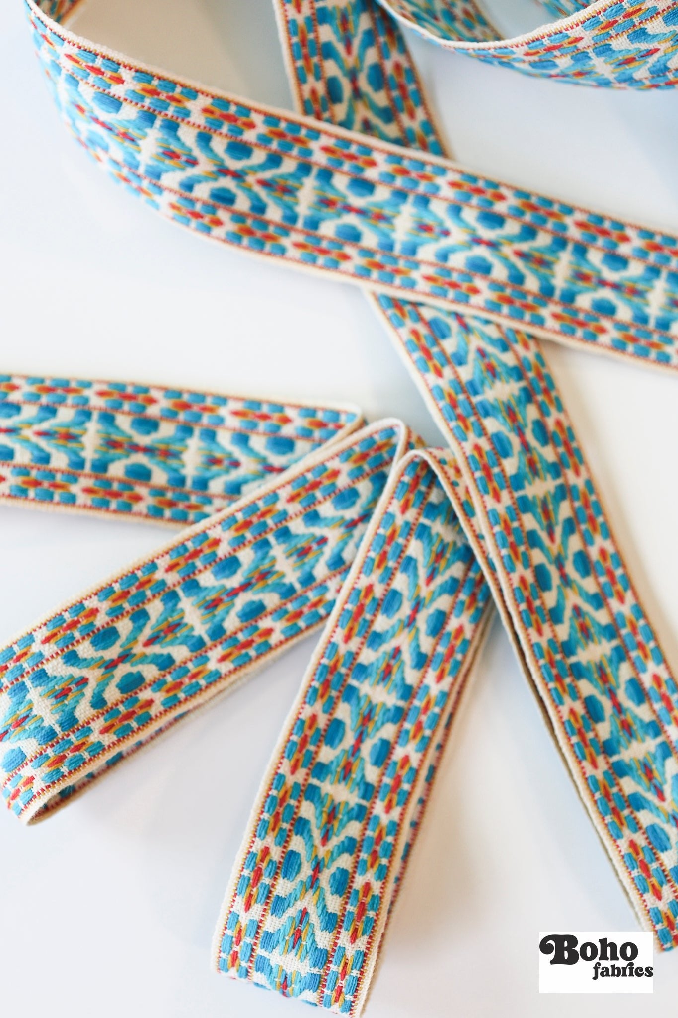 Summitline in Bright Blue, 1.5" Vintage Jacquard Woven Trim, TRIM - 061 - Boho Fabrics - Trims