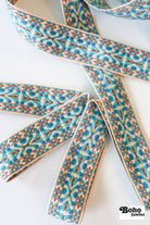 Summitline in Bright Blue, 1.5" Vintage Jacquard Woven Trim, TRIM - 061 - Boho Fabrics - Trims