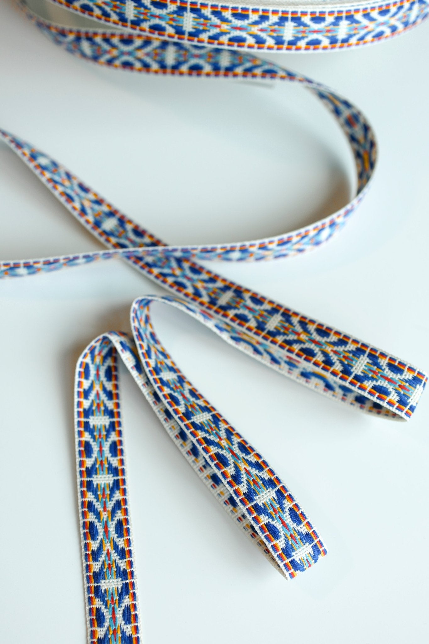 Summitline in Bright Blue. 3/4" Jacquard Woven Trim. TRIM - 013 - Boho Fabrics - Trims