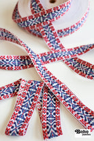 Summitline in Red, White & Blue. 1.625" Jacquard Woven Trim. TRIM - 074 - Boho Fabrics - Trims