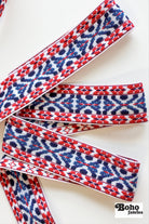 Summitline in Red, White & Blue. 1.625" Jacquard Woven Trim. TRIM - 074 - Boho Fabrics - Trims