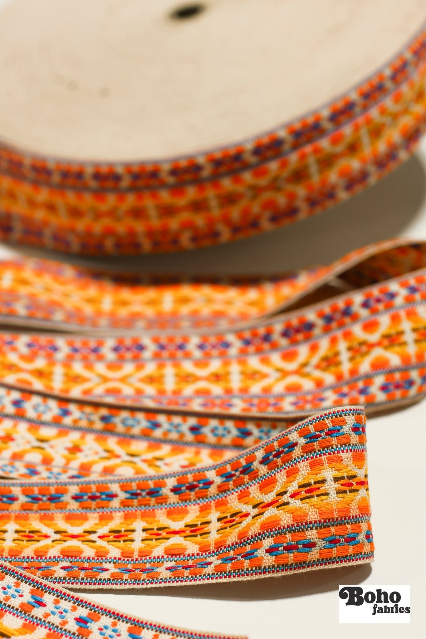 Summitline in Yellow/Orange, 2" Vintage Jacquard Woven Trim, TRIM - 036 - Boho Fabrics - Trims