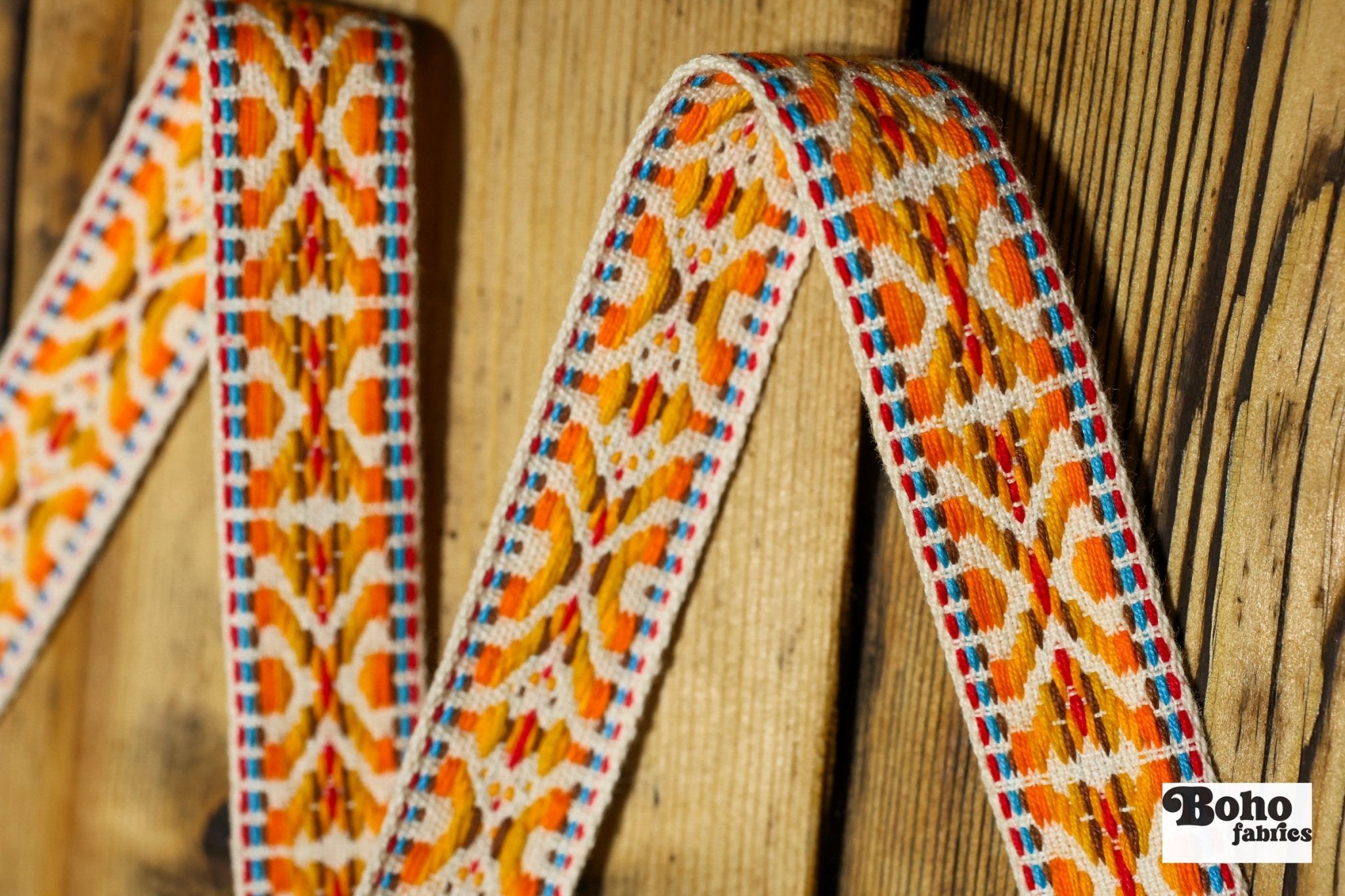 Summitline in Yellow/Orange. 7/8" Jacquard Woven Trim. TRIM - 001 - Boho Fabrics - Trims