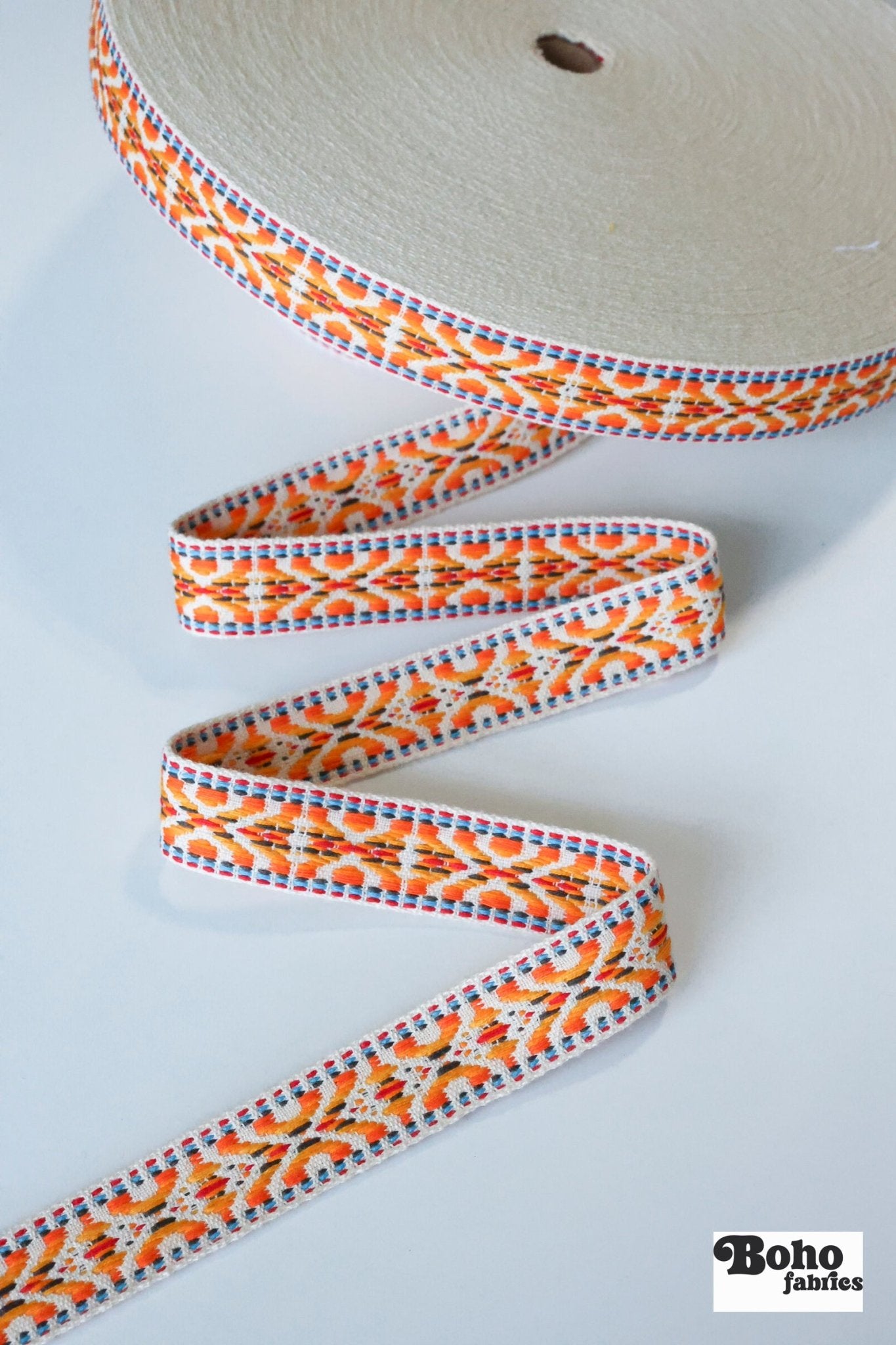 Summitline in Yellow/Orange. 7/8" Jacquard Woven Trim. TRIM - 001 - Boho Fabrics - Trims