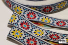 Sunburst Petals in Red/Yellow. Vintage Jacquard Ribbon TRIM - 041 - Boho Fabrics - Trims