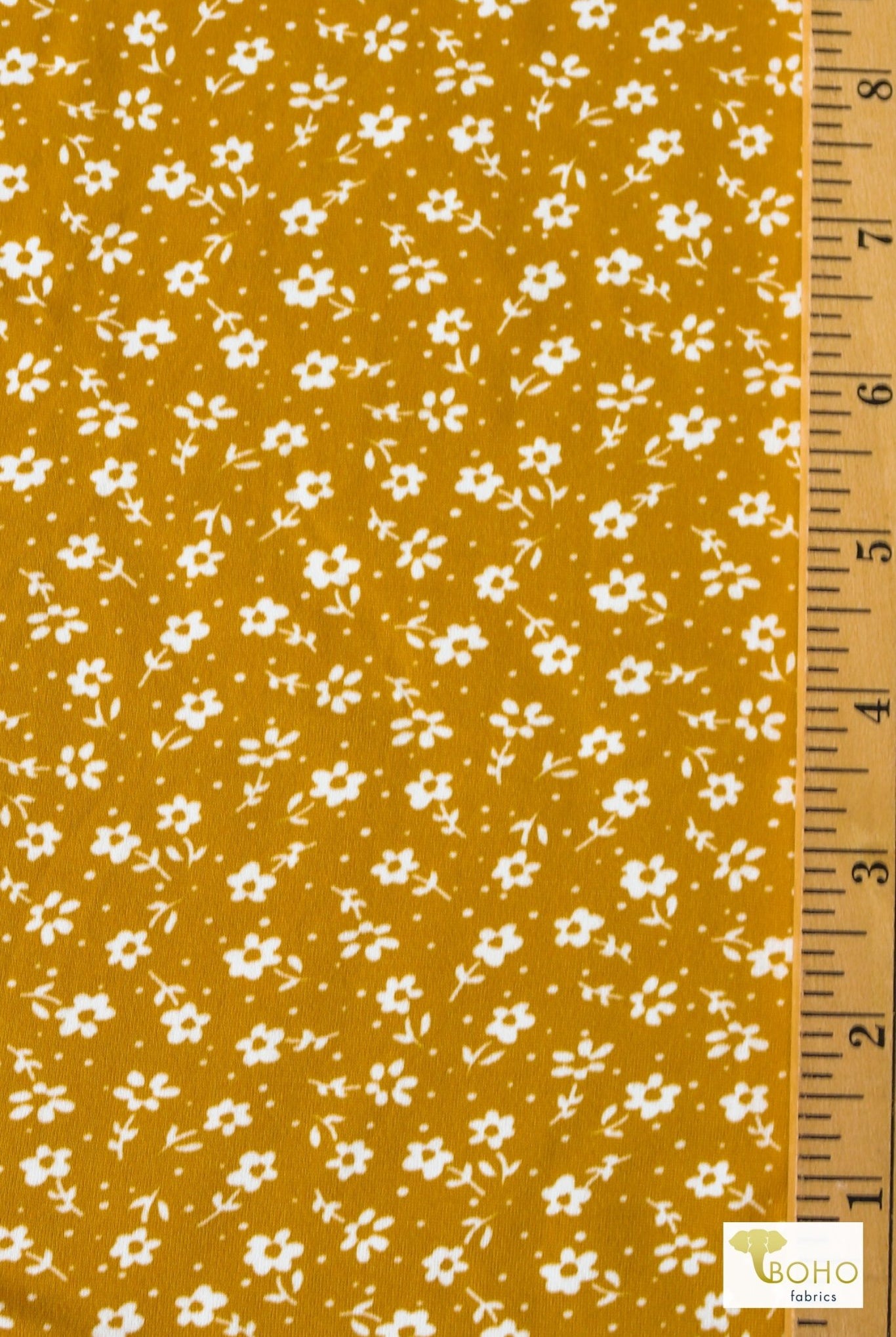Sunflower Yellow Daisies, Double Brushed Poly Print Knit - Boho Fabrics