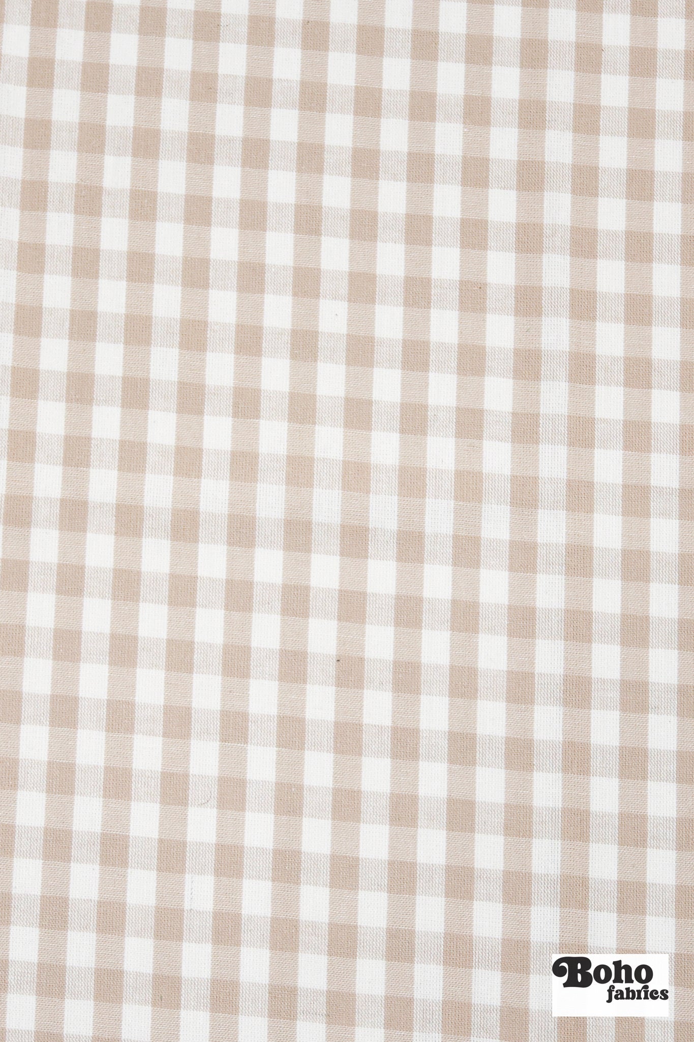 Tan and White Gingham Woven Fabric - Boho Fabrics - Woven, Fabric