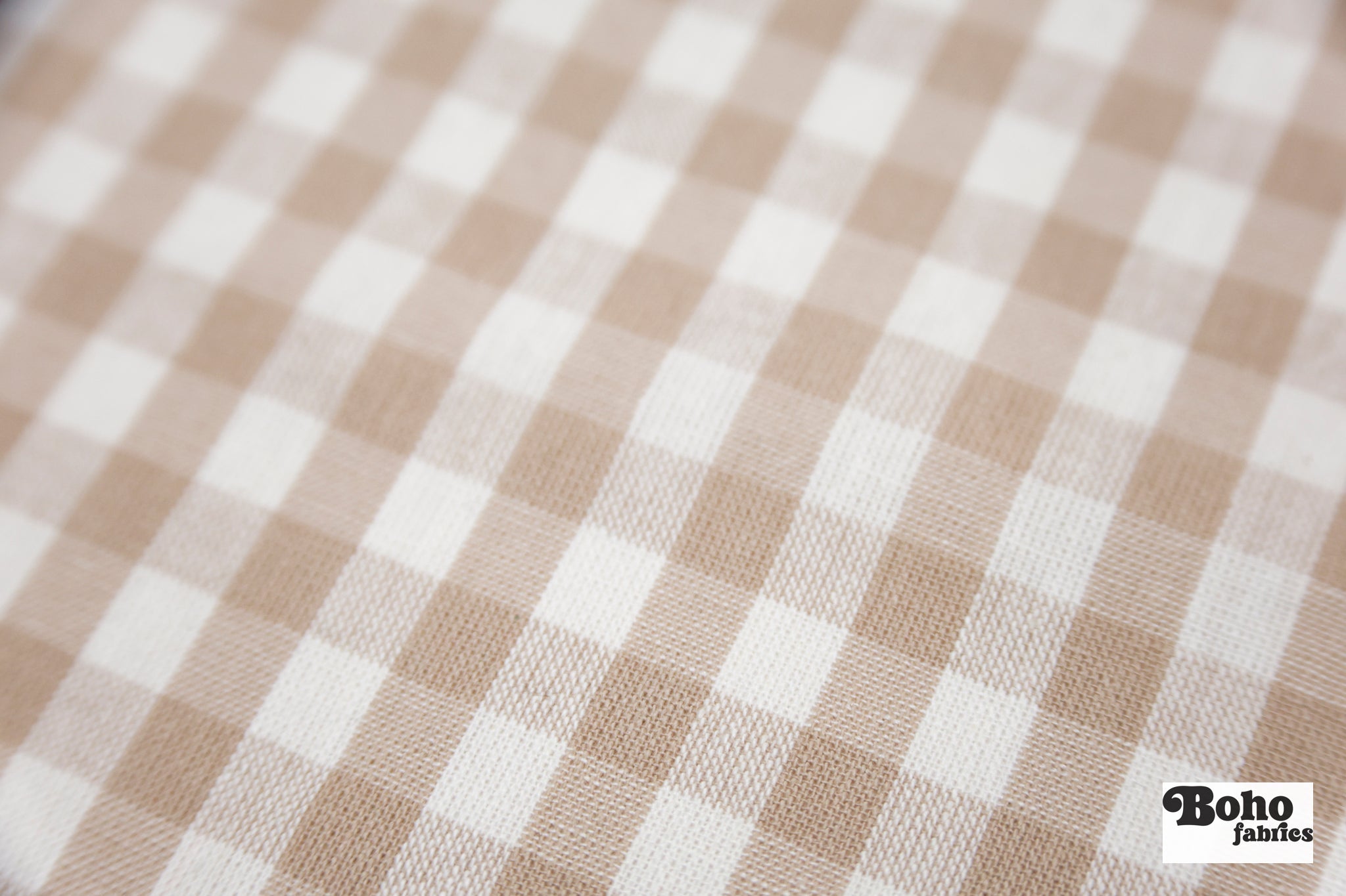 Tan and White Gingham Woven Fabric - Boho Fabrics - Woven, Fabric