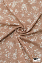 Tan with White Florals Swiss Dot Woven Fabric - Boho Fabrics - Woven Fabric