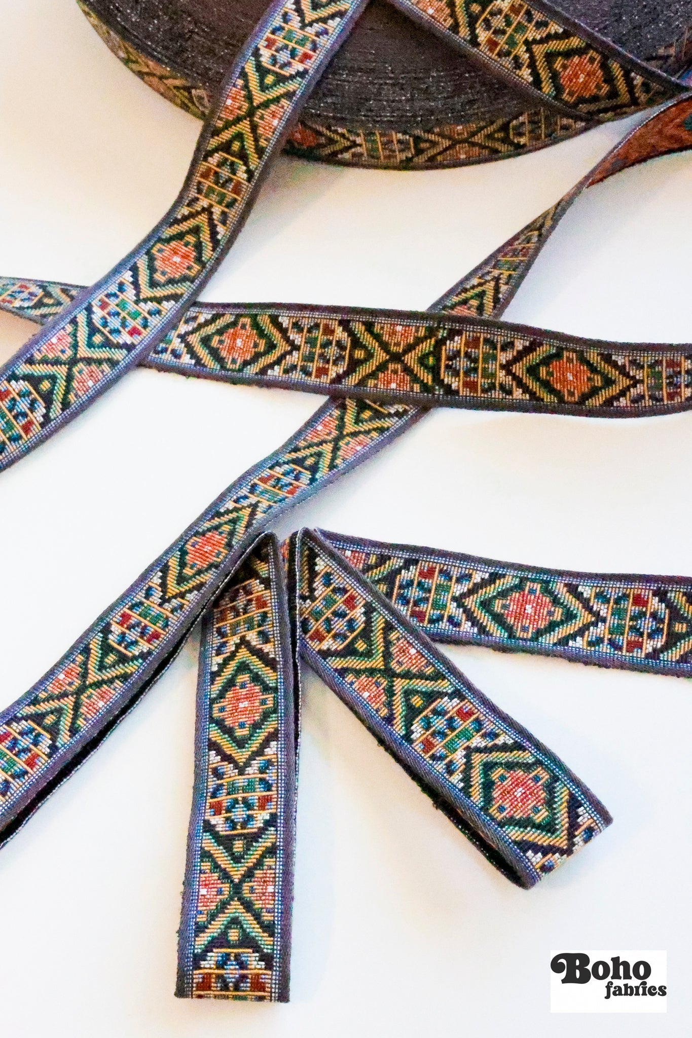 Tapestry in Black 1, 1 1/8" Vintage Jacquard Woven Trim, TRIM - 081 - Boho Fabrics - Trims