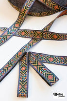 Tapestry in Black 1, 1 1/8" Vintage Jacquard Woven Trim, TRIM - 081 - Boho Fabrics - Trims