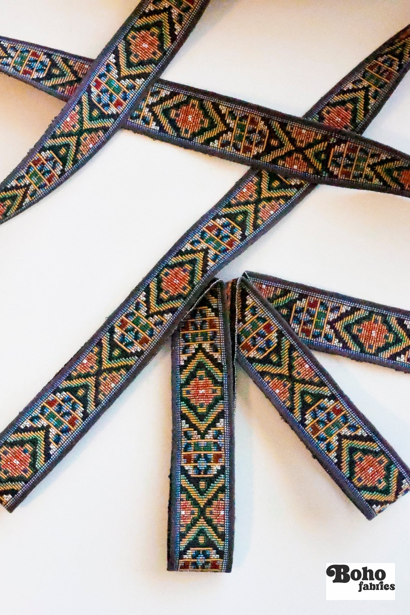 Tapestry in Black 1, 1 1/8" Vintage Jacquard Woven Trim, TRIM - 081 - Boho Fabrics - Trims