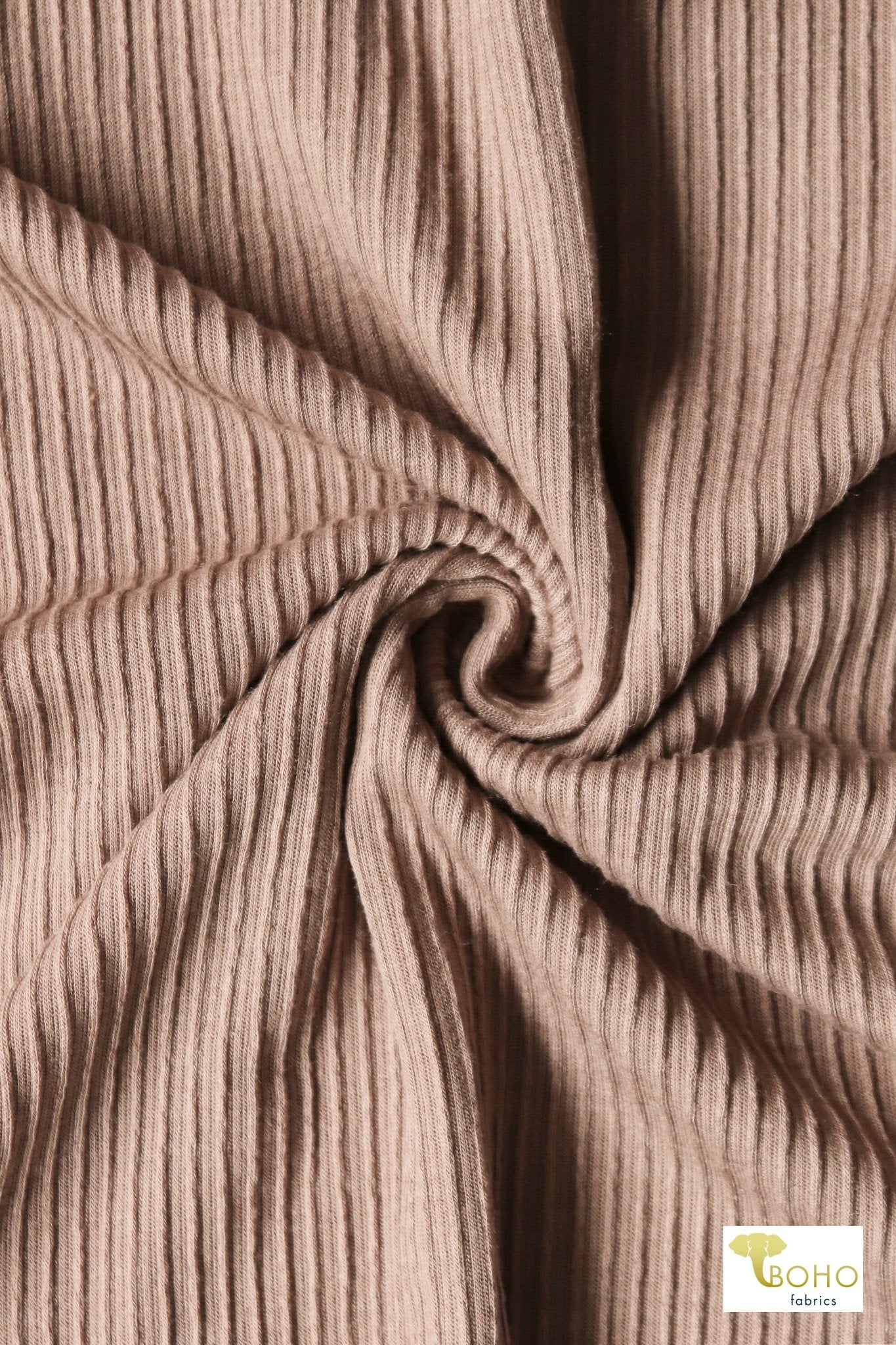 Taupe Ruffle, Rib Knit Fabric - Boho Fabrics