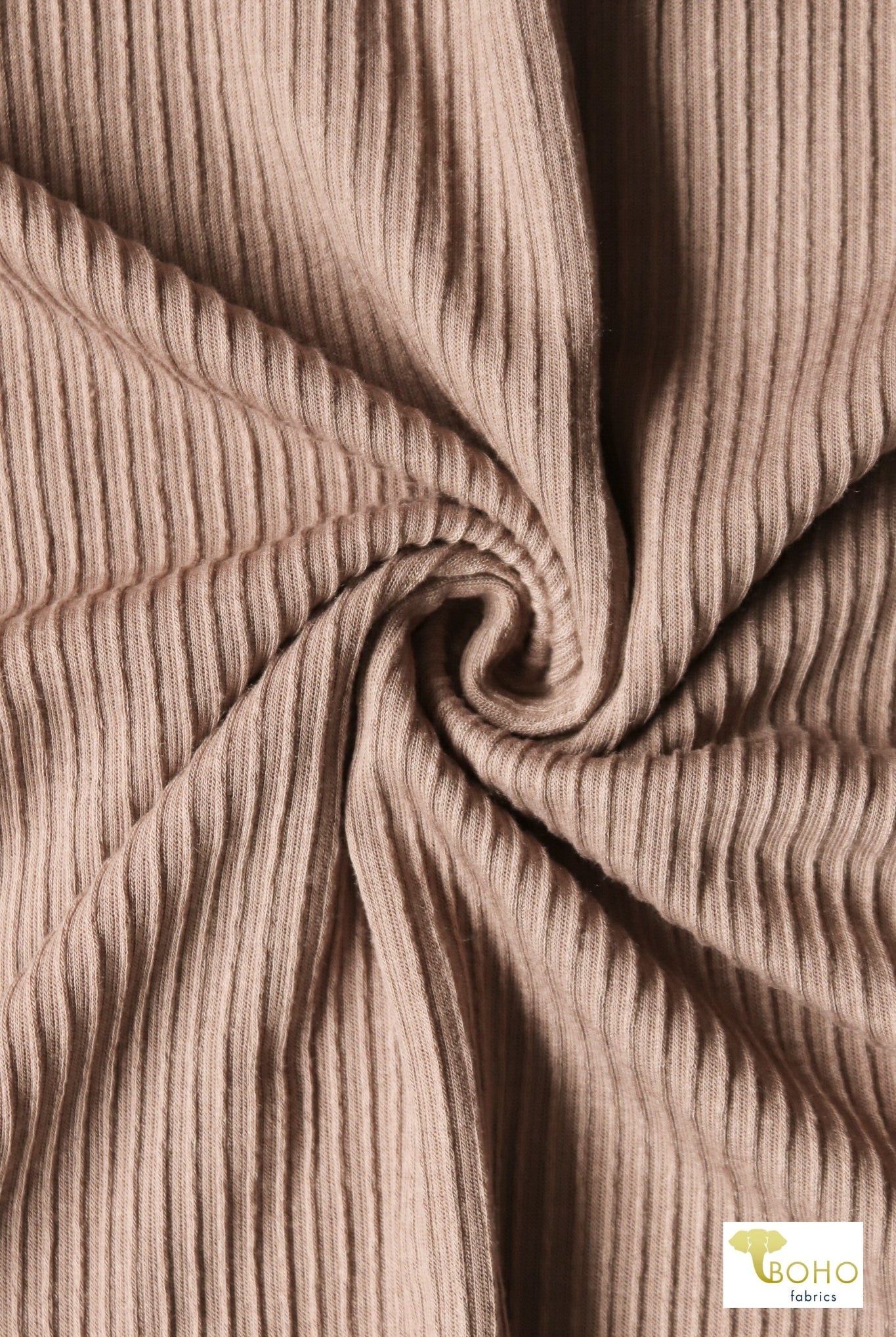 Taupe Ruffle, Rib Knit Fabric - Boho Fabrics