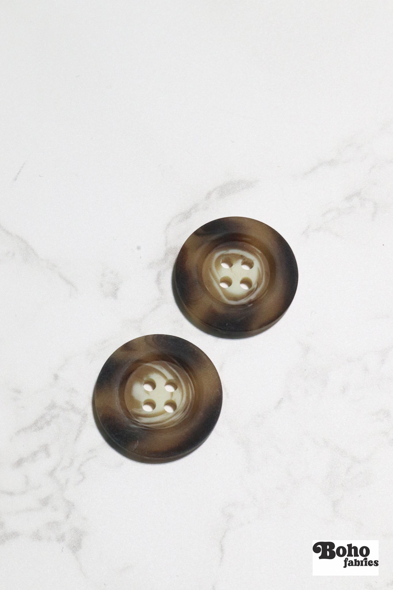 Taupe Tortoiseshell Round Plastic Four Hole Buttons. Available in 23mm (36L) - Boho Fabrics - Buttons & Snaps