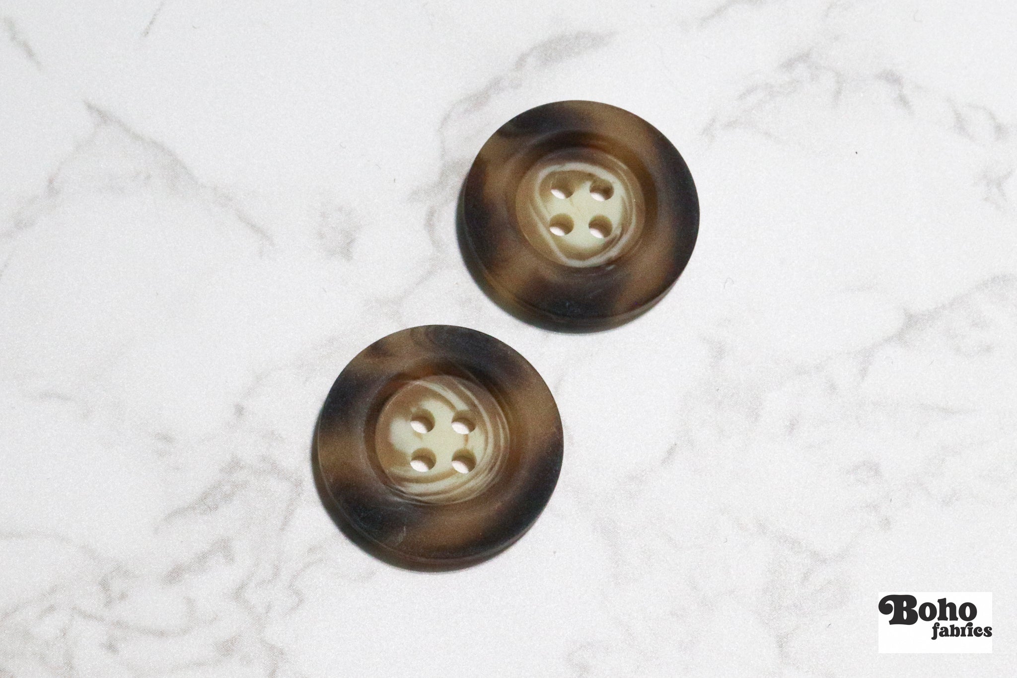 Taupe Tortoiseshell Round Plastic Four Hole Buttons. Available in 23mm (36L) - Boho Fabrics - Buttons & Snaps