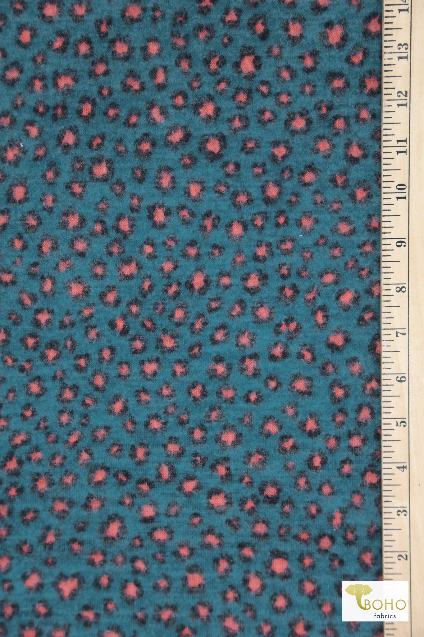 Teal Cheetah, Printed Brushed Sweater Knit Fabric - Boho Fabrics - Sweater Prints, Knit Fabric