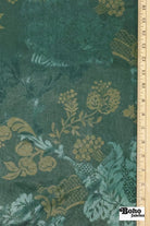 Teal & Gold Orchard Tapestry Jacquard Woven Fabric - Boho Fabrics - Jacquard, Woven