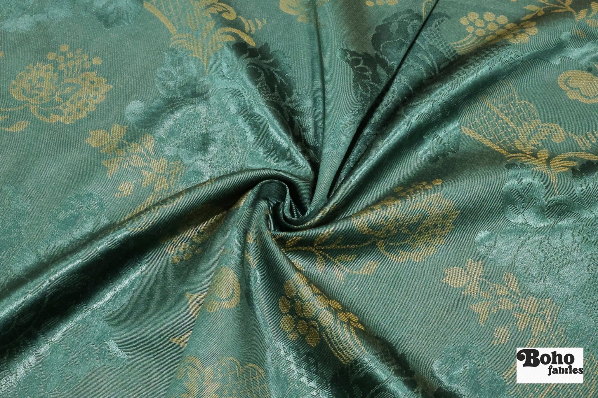 Teal & Gold Orchard Tapestry Jacquard Woven Fabric - Boho Fabrics - Jacquard, Woven