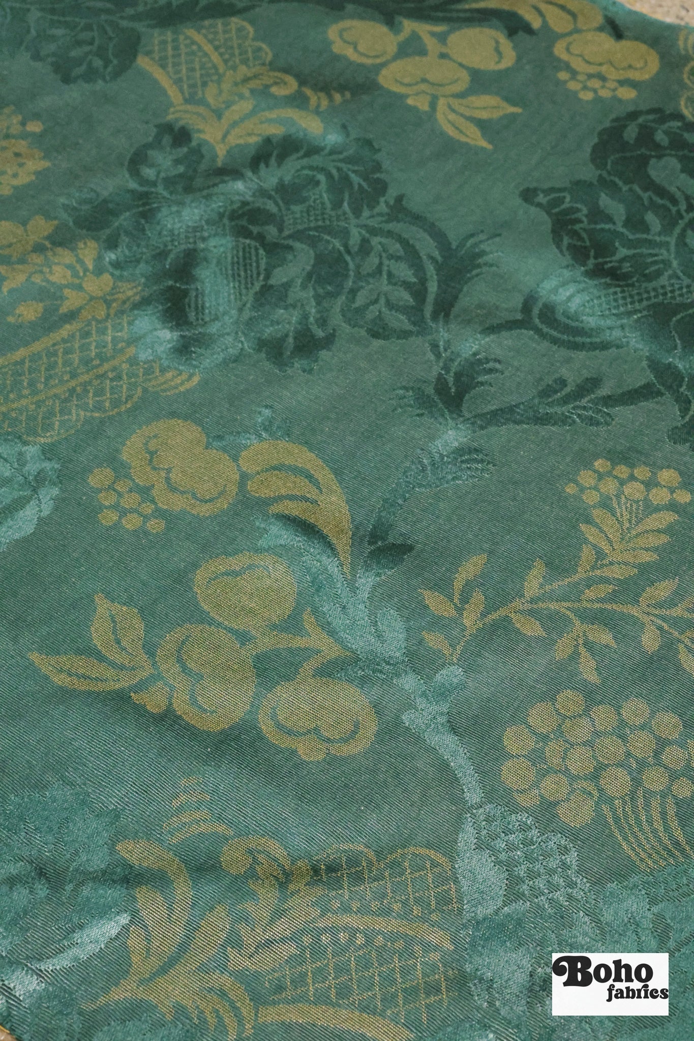 Teal & Gold Orchard Tapestry Jacquard Woven Fabric - Boho Fabrics - Jacquard, Woven