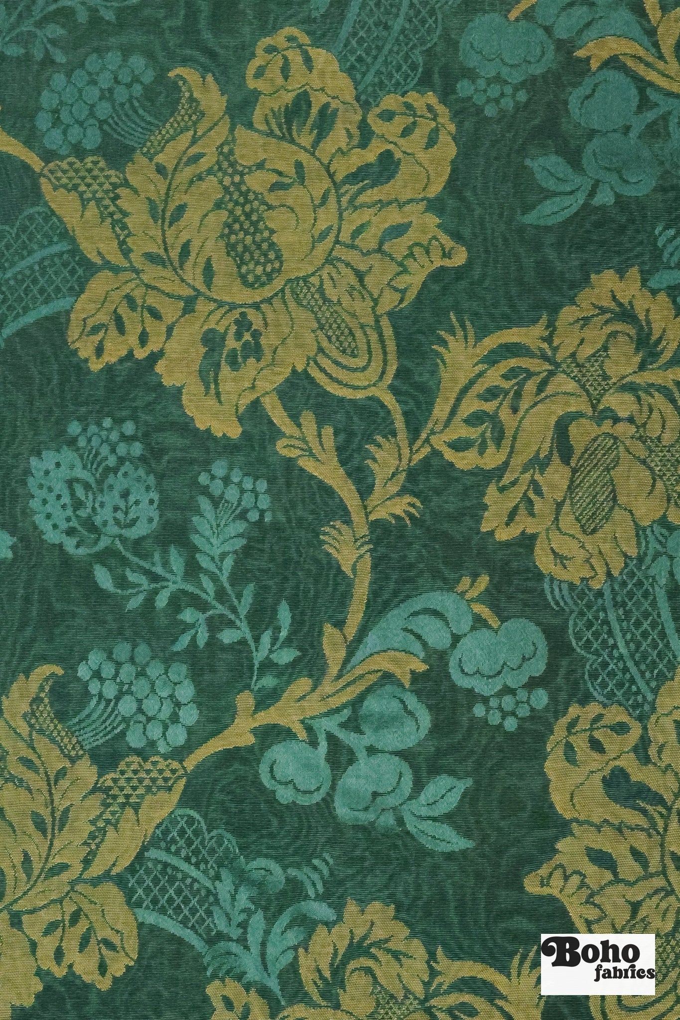 Teal & Gold Orchard Tapestry Jacquard Woven Fabric - Boho Fabrics - Jacquard, Woven