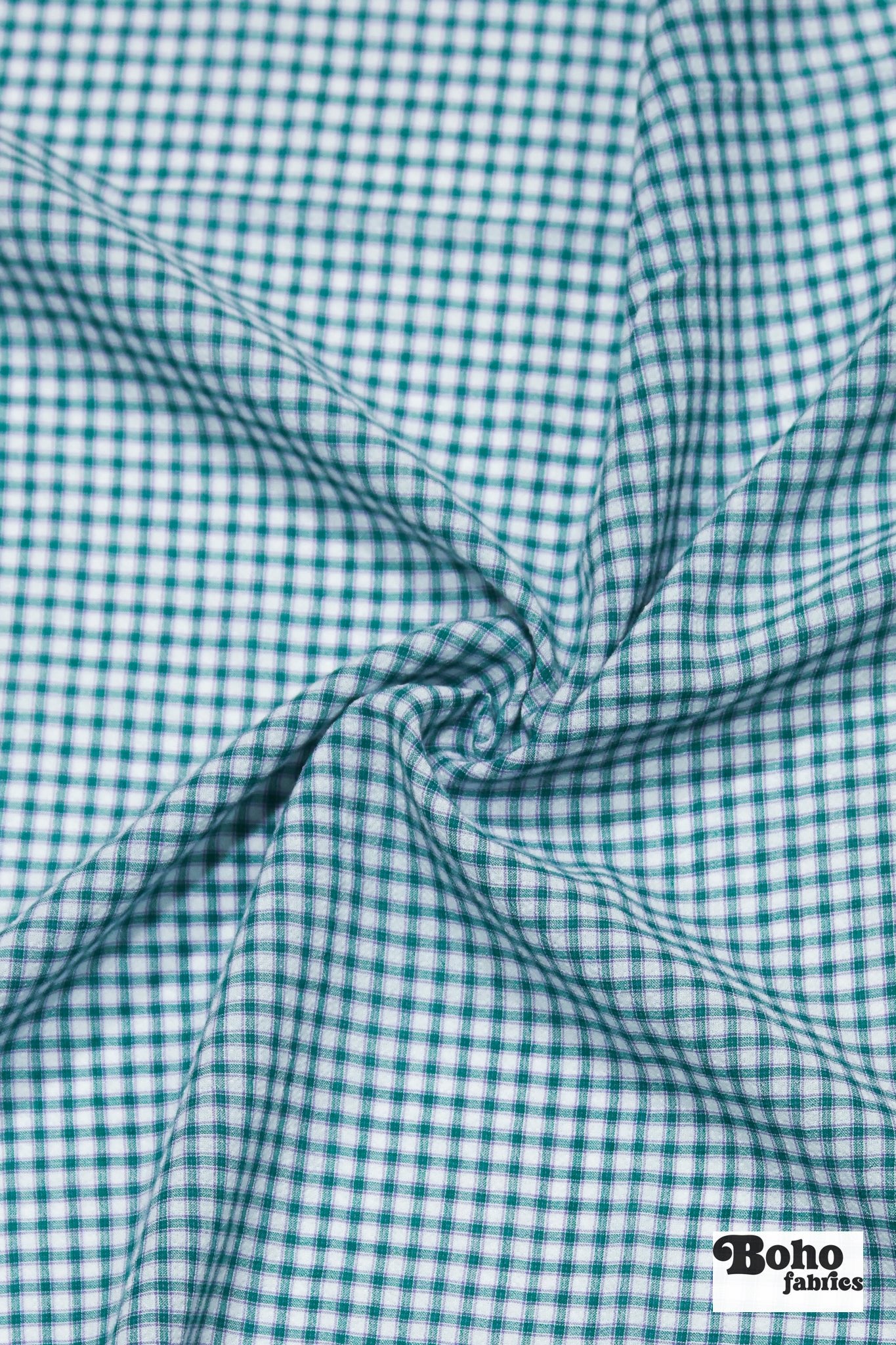 Teal, Purple & White Mini Gingham Crinkled Cotton Woven Fabric - Boho Fabrics - Shirting, Woven